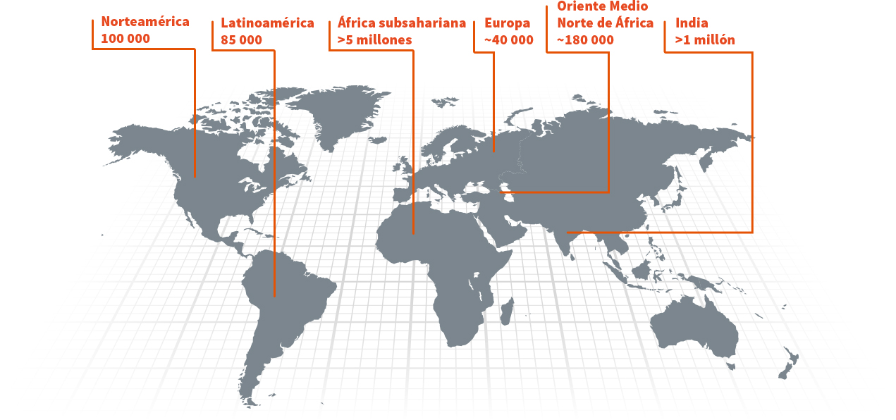 Mapa de la prevalencia de la enfermedad de células falciformes en el mundo