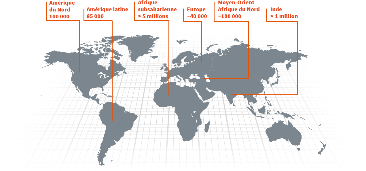 Carte montrant la prévalence de la drépanocytose dans le monde 